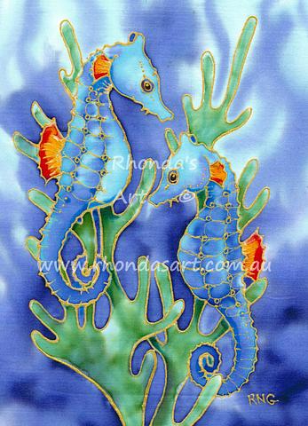 Seahorses with Green Seaweed